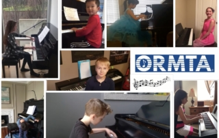 ORMTA stuent montage of images and logo - 8 different students at pianos